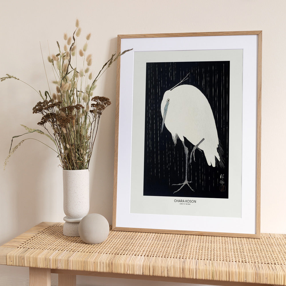 Egret In The Rain - Art Print by Ohara Koson