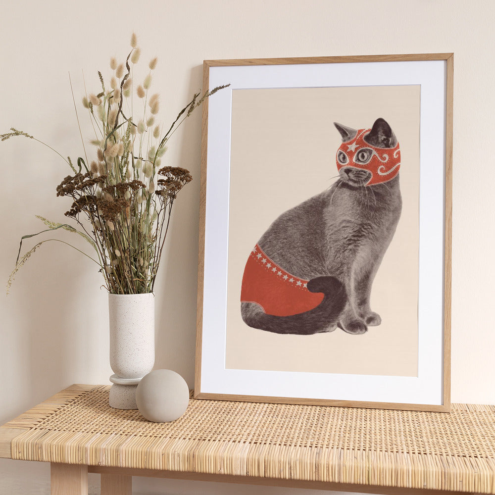 Chat Catcheur - Art Print by Florent Bodart