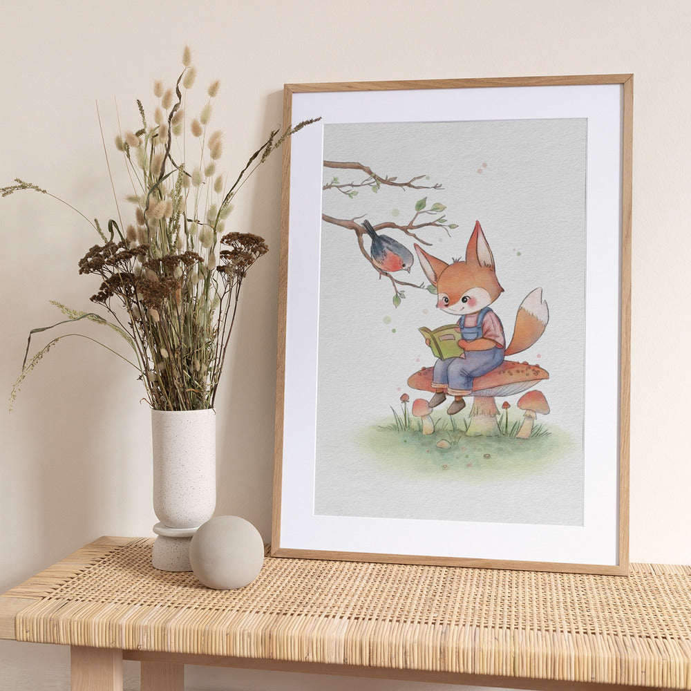 Fox and Bird Illustration - Art Print by Xuan Thai