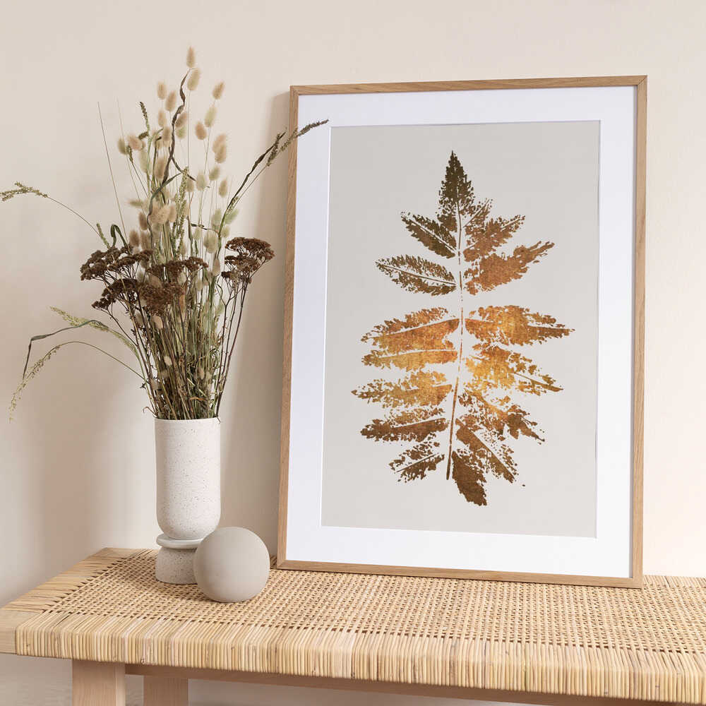 Oak Leaf Print Gold - Art Print by Kubistika