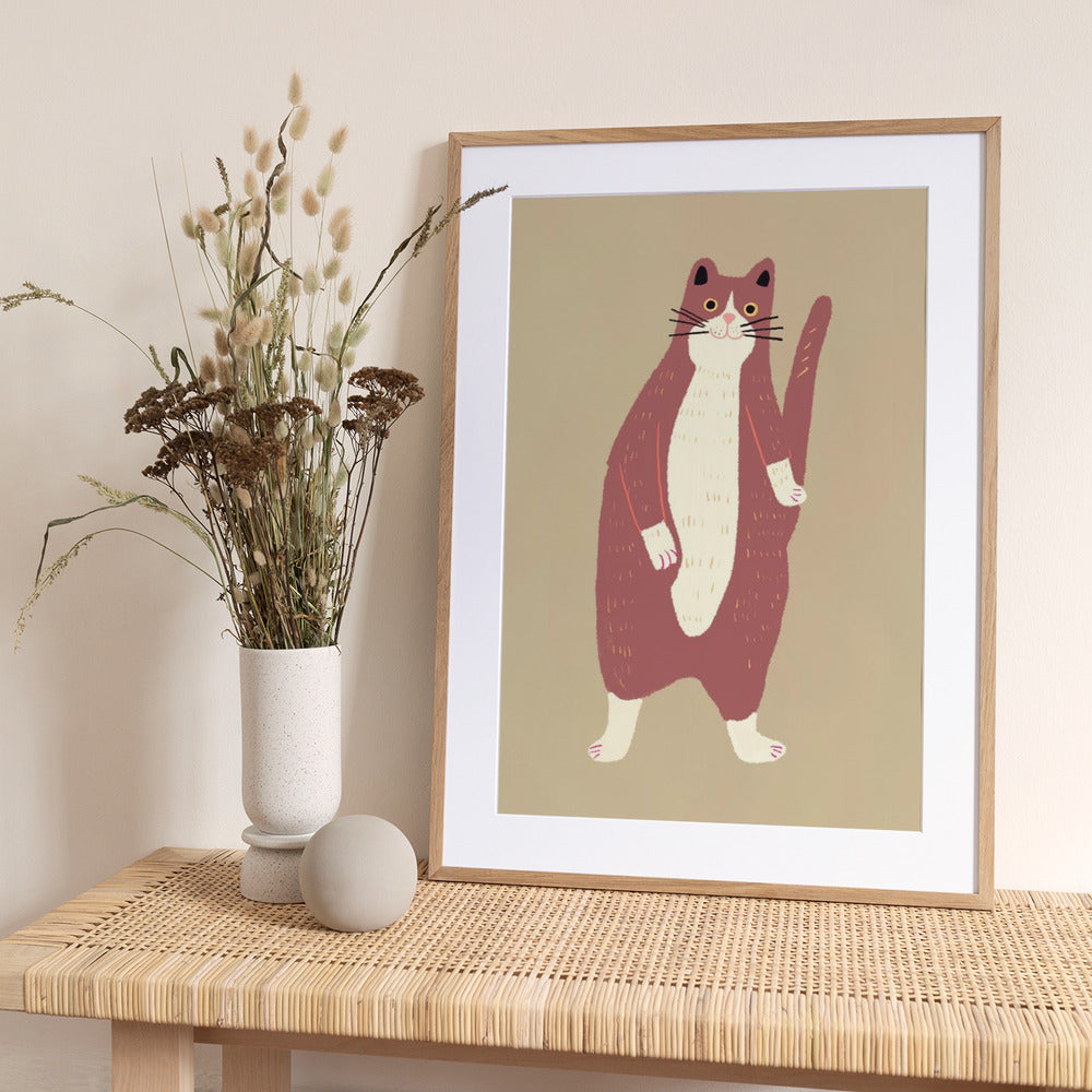 Brown and white cat - Art Print by Little Dean