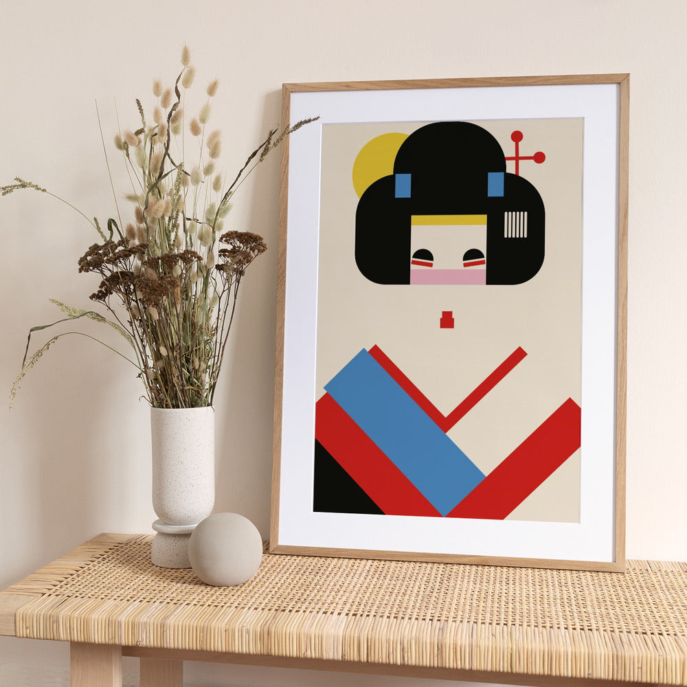 Geisha Girl Geometric Illustration - Art Print by Retrodrome
