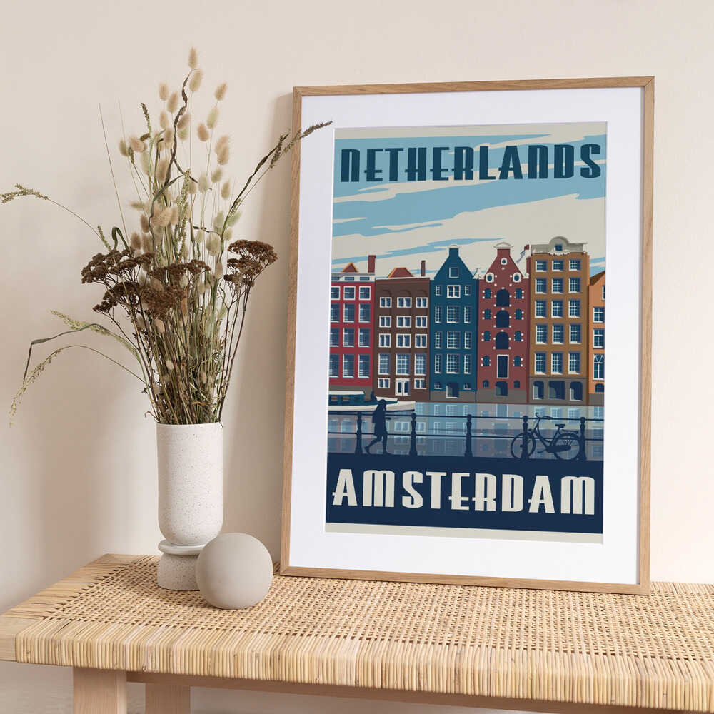 Amsterdam Travel Print - Art Print by Retrodrome Travel Poster
