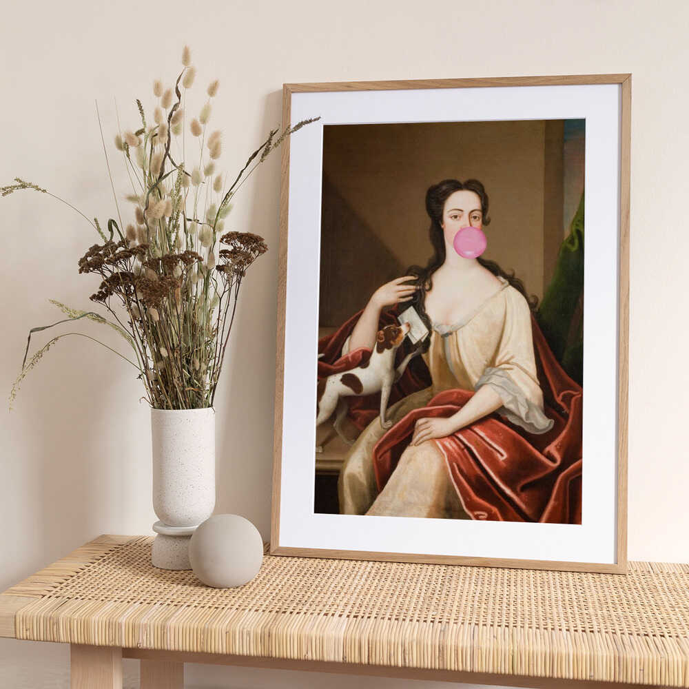 Renaissance Bubble Gum Portrait and Dog / Altered Art - Art Print by The Art Concept