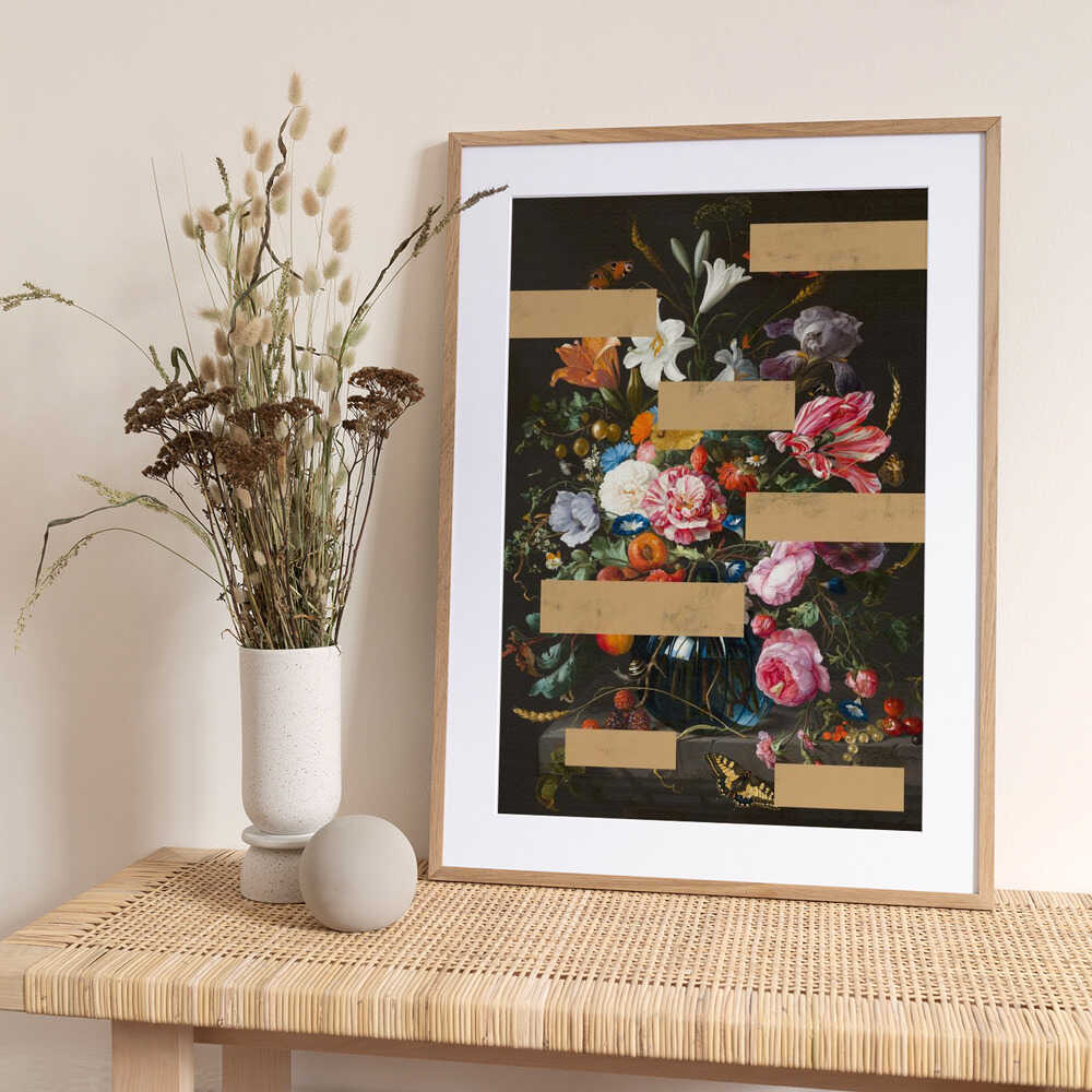 Bouquet of Vintage Oil Painting Flowers, Modern Collage - Art Print by The Art Concept