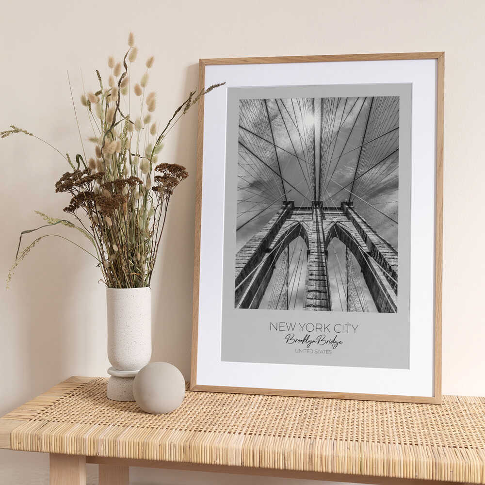 In focus: NEW YORK CITY Brooklyn Bridge in detail - Art Print by Melanie Viola Travel Poster