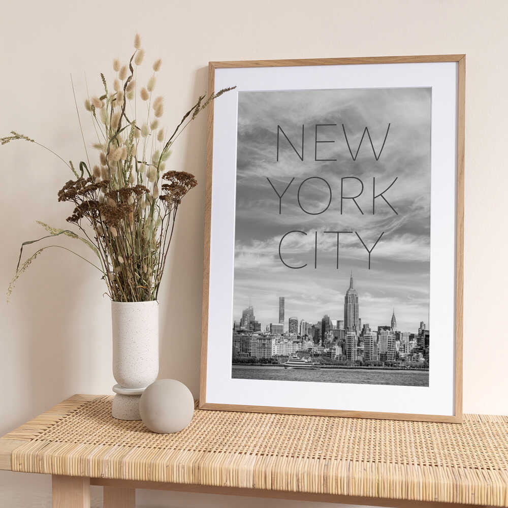 NYC Midtown Manhattan | Text & Skyline - Art Print by Melanie Viola Travel Poster