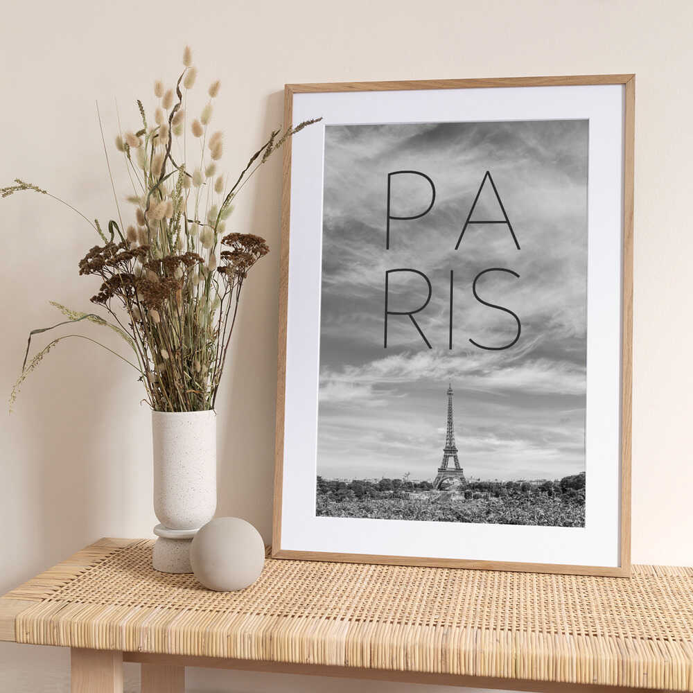 PARIS Eiffel Tower | Text & Skyline - Art Print by Melanie Viola Travel Poster