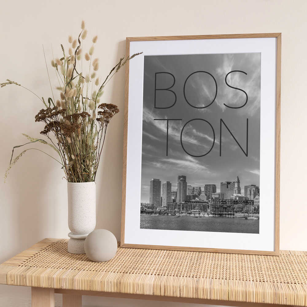 BOSTON Skyline Financial District & North End | Text & Skyline - Art Print by Melanie Viola Travel Poster