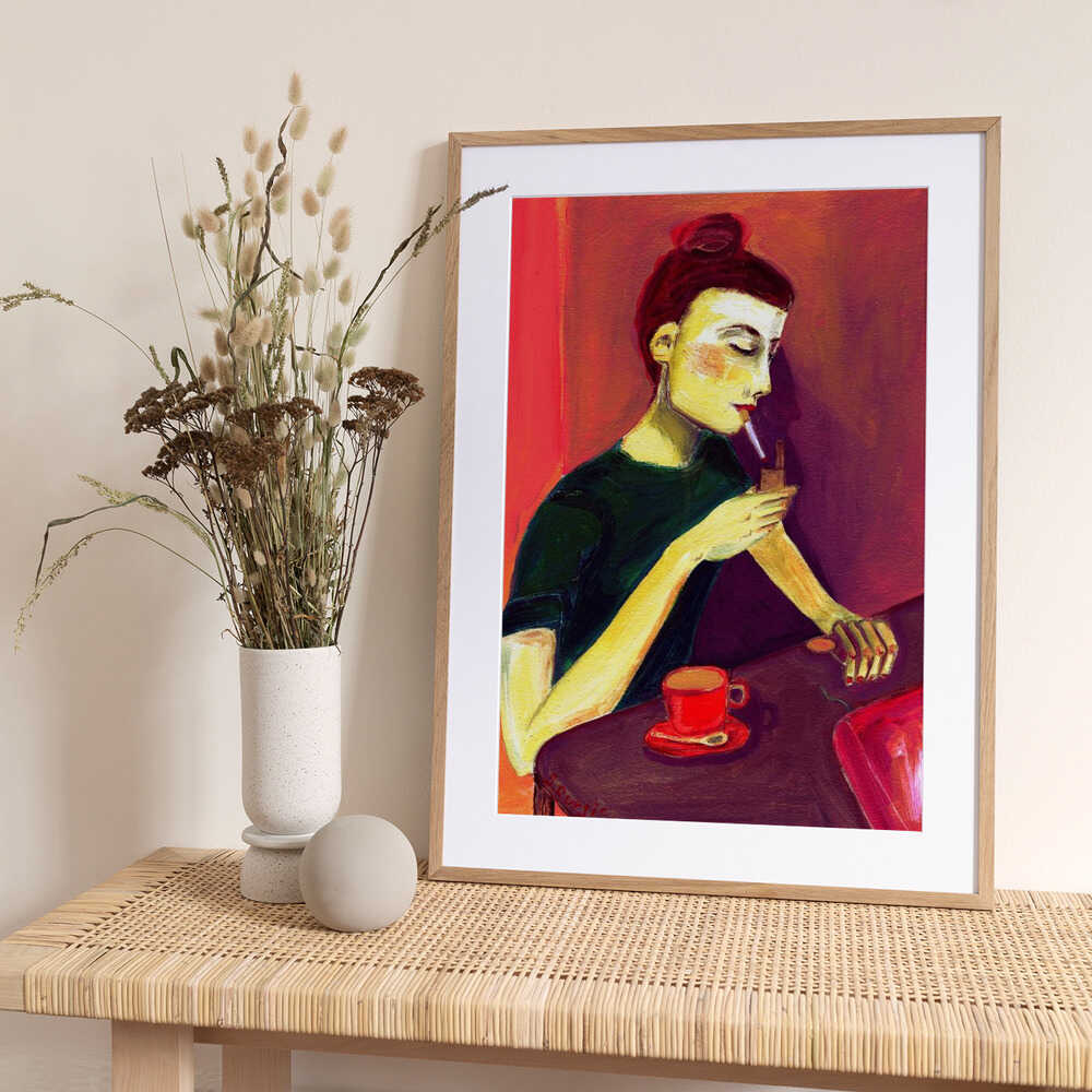 Lady lighting cigarette - Art Print by Sharyn Bursic