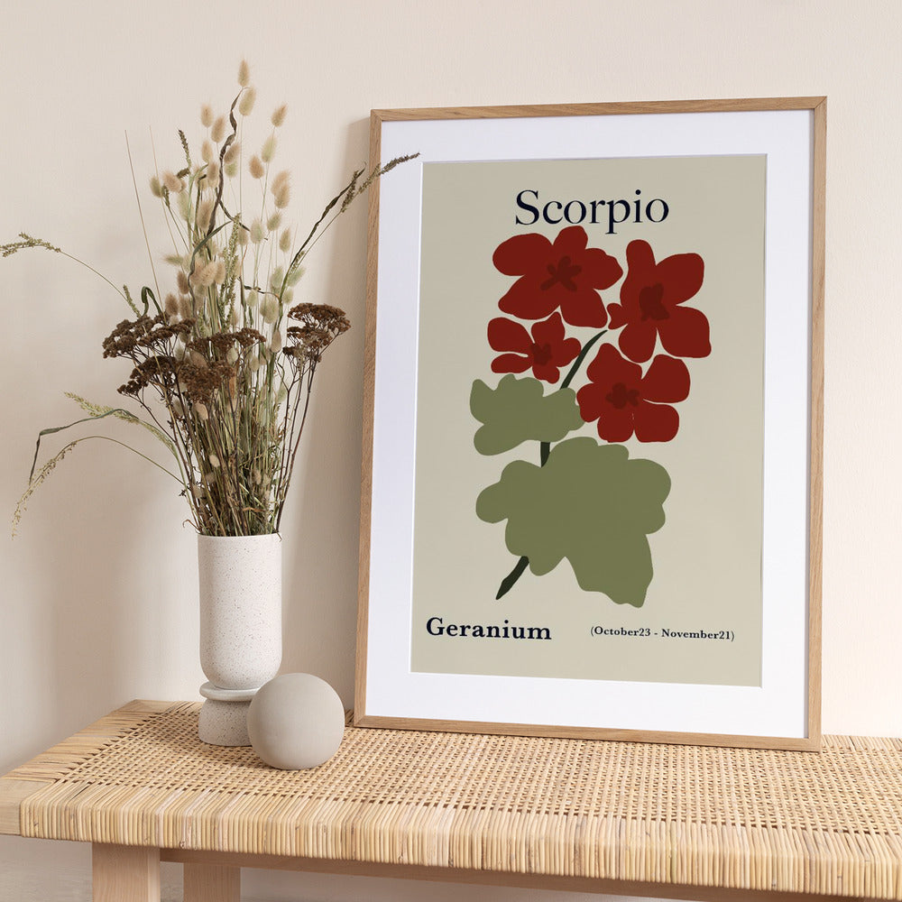 Scorpio Red Geranium - Art Print by Miho Art Studio