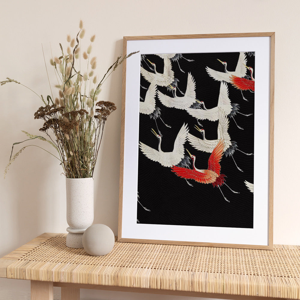 Furisode With a Myriad of Flying Cranes (1910–1920) Full - Art Print by Vintage Japanese