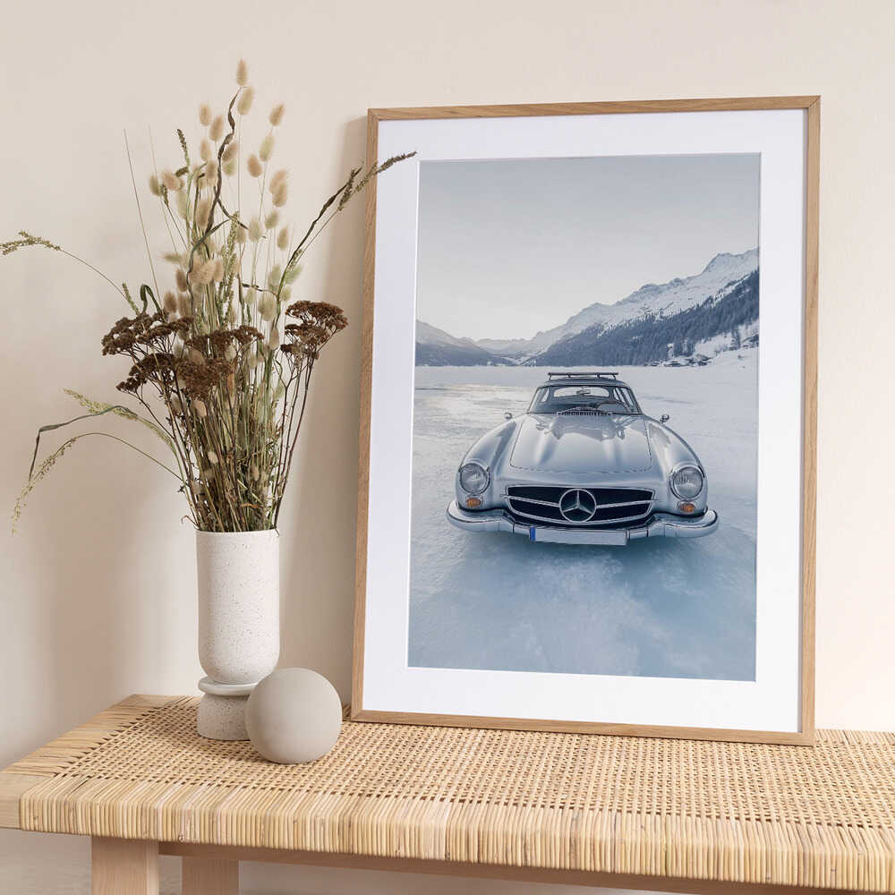 Retro Silver Car On Froozen Lake - Art Print by Pictufy Studio