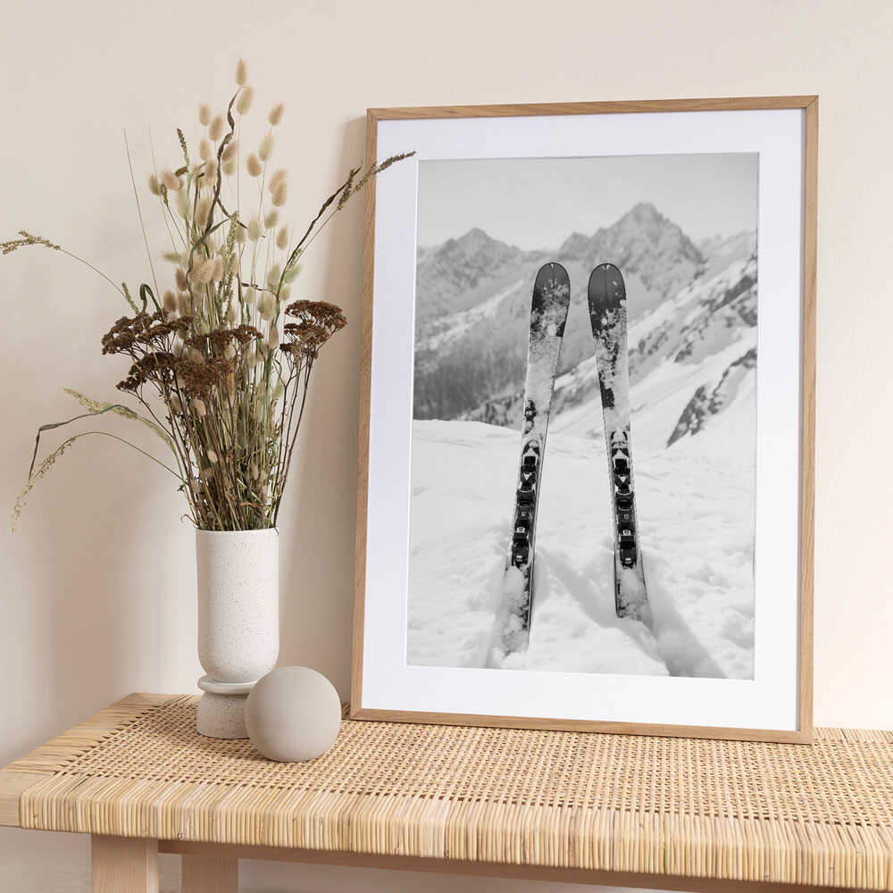 Ski Snow Alps Black and White - Art Print by Pictufy