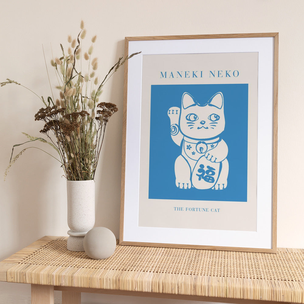 Maneki-neko Cat Blue - Art Print by KsanaKalpa