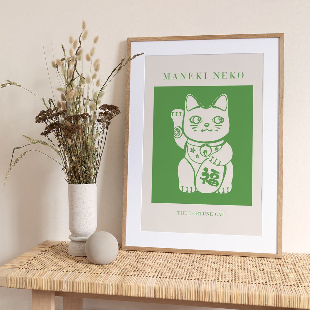 Maneki-neko Cat Green - Art Print by KsanaKalpa