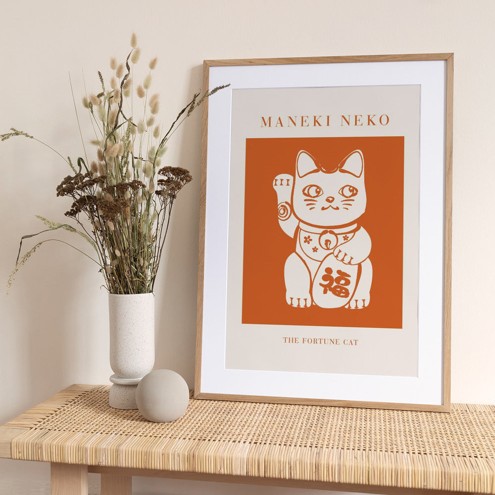 Maneki-neko Cat Orange - Art Print by KsanaKalpa
