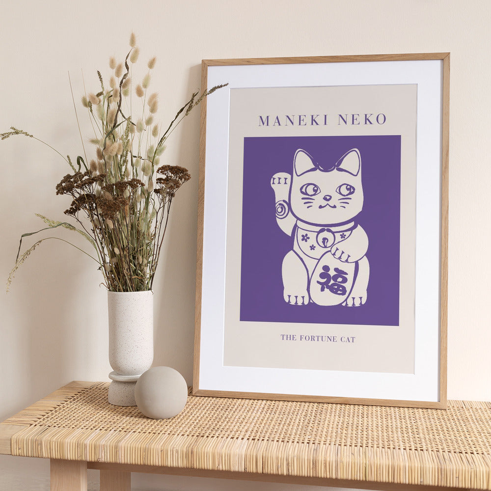 Maneki-neko Cat Purple - Art Print by KsanaKalpa