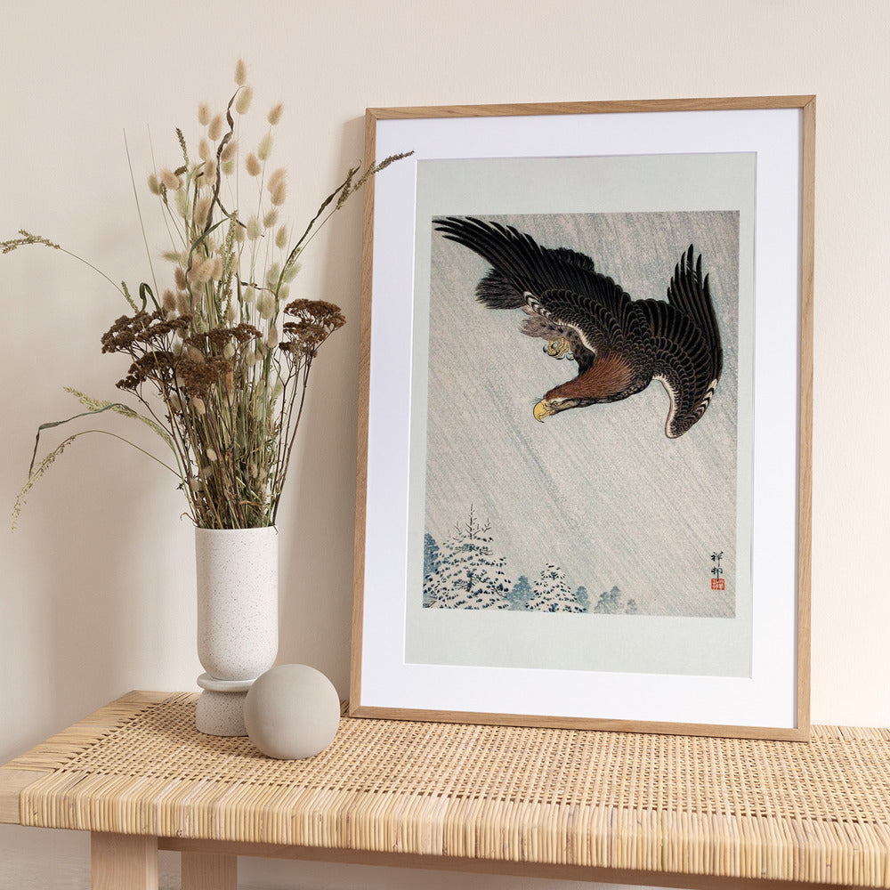 Eagle Flying In Snow (1933) - Art Print by Ohara Koson