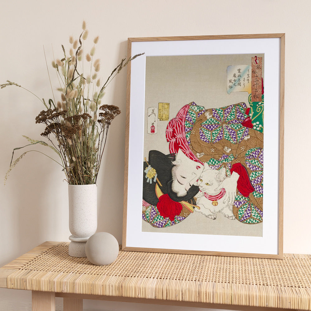 Woman With Pet Kansei Era (1888) By Tsukioka Yoshitoshi - Art Print by Tsukioka Yoshitoshi