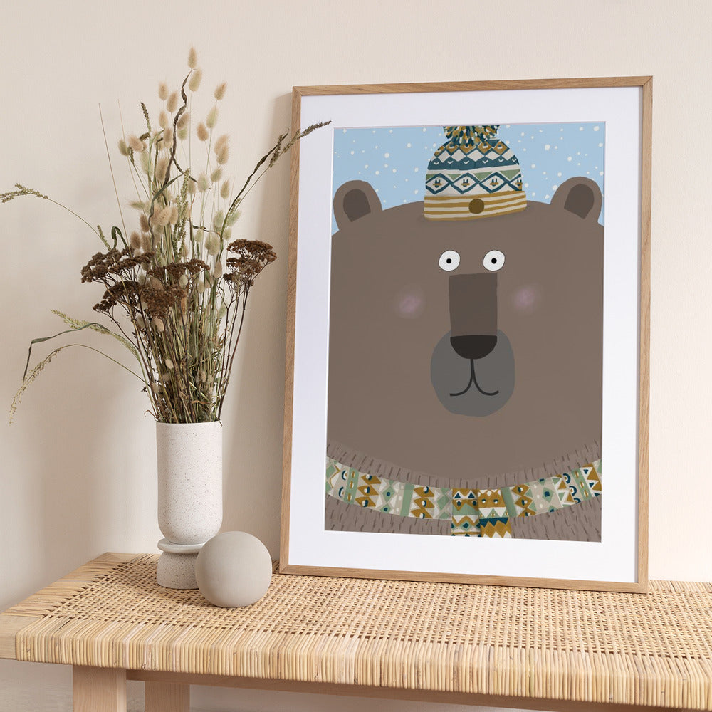Brown Bear Wearing Winter Woolies by Carla Daly - Art Print by Carla Daly