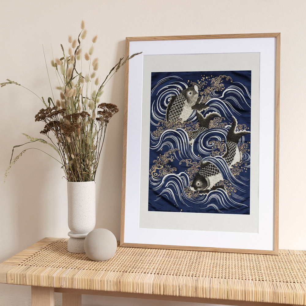 Carp In Waves During Meij Period - Art Print by Unknown