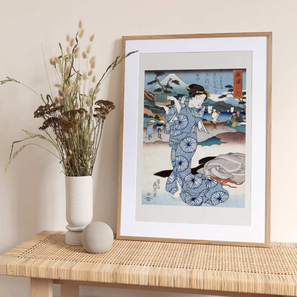 Japanese Woman (1830) Vintage Woodblock Print Boarder - Art Print by Keisai Eisen