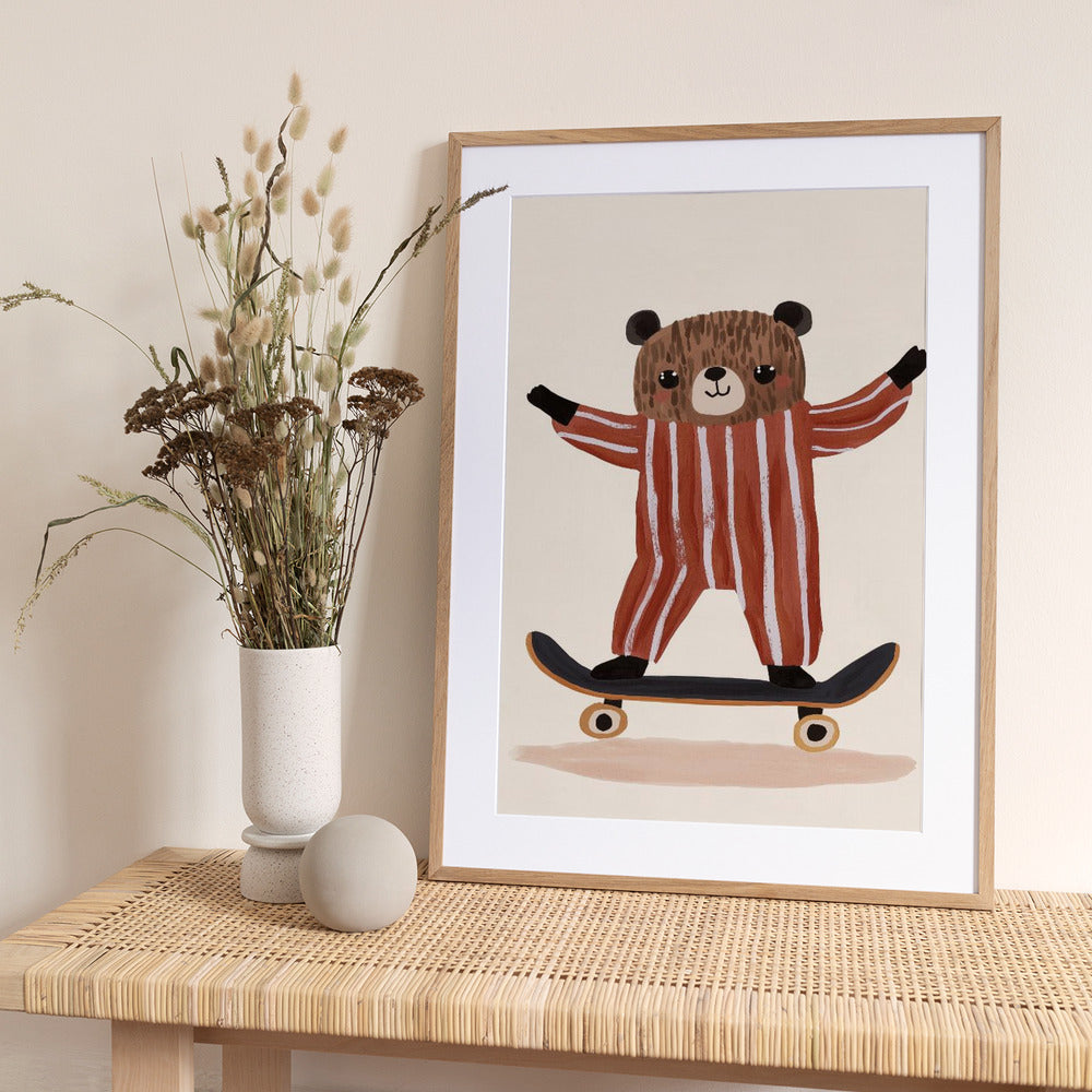 Skater Bear Joy - Art Print by Treechild