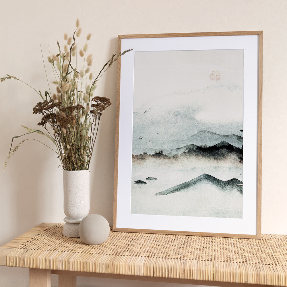 Serene Mountain Dawn - Art Print by Treechild