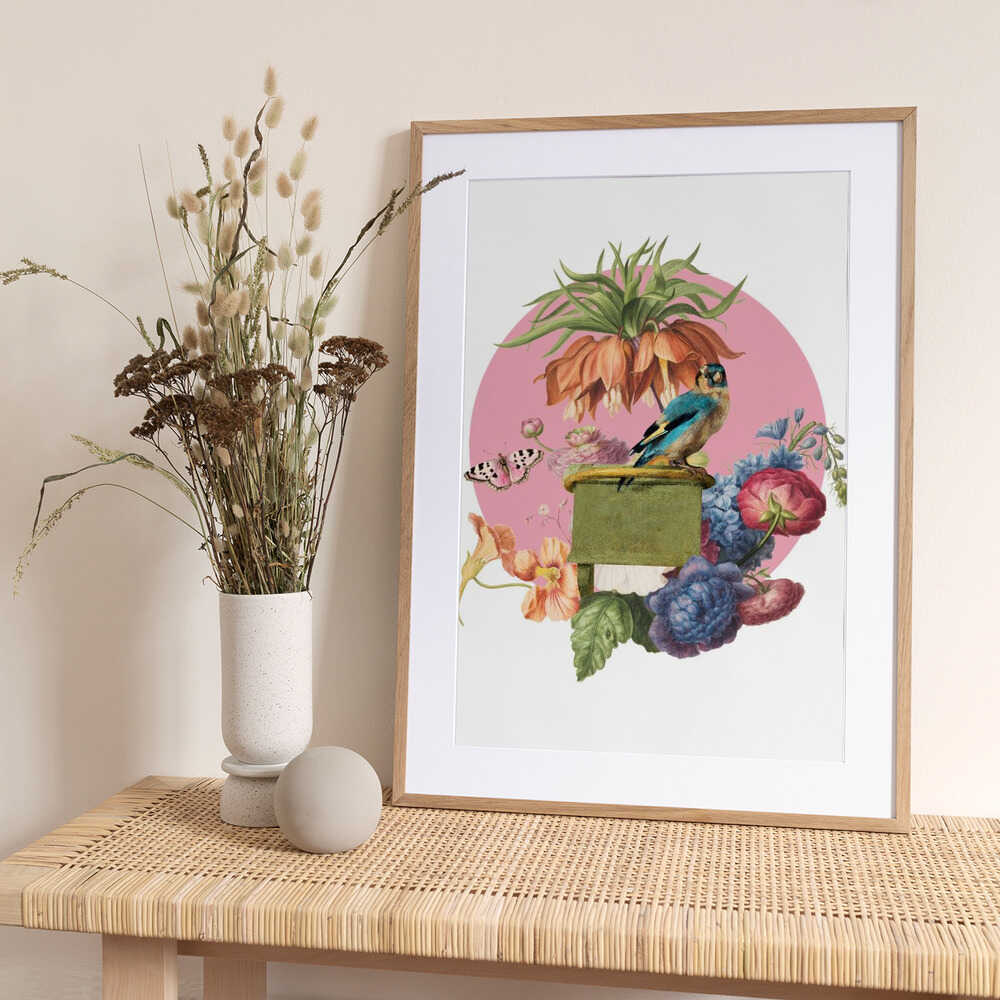 Colorful Bird Perched On A Box - Art Print by Marja van den Hurk