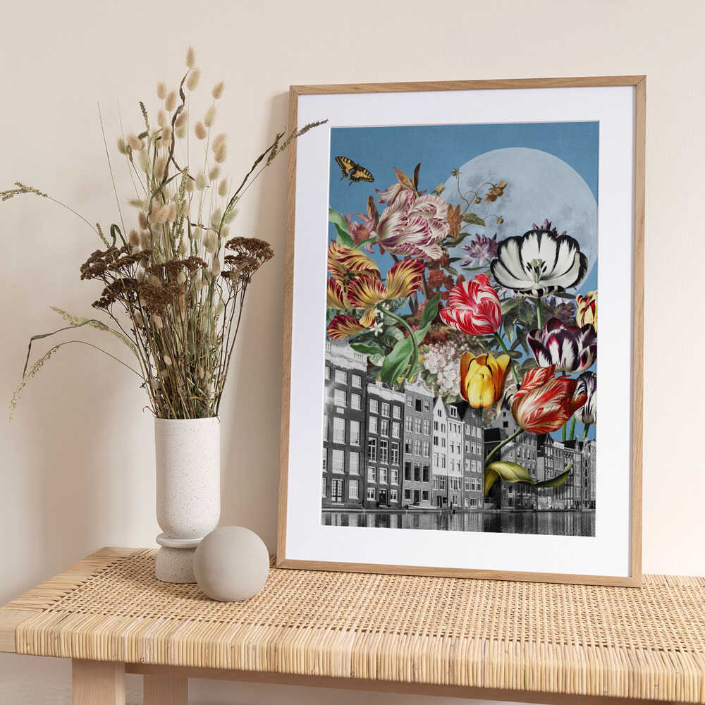 Vibrant Tulips And Intricate Butterflies - Art Print by Marja van den Hurk