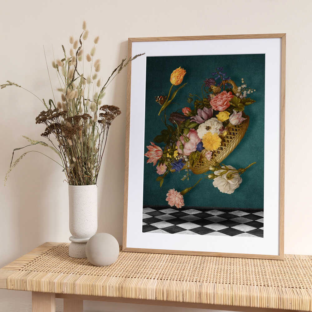 Floating Floral Basket - Art Print by Marja van den Hurk