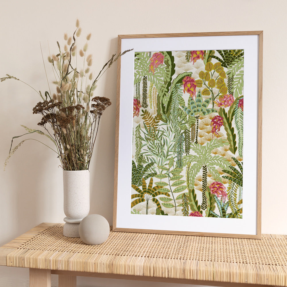 tropical lounge with dragon fruit light pattern - Art Print by Annick