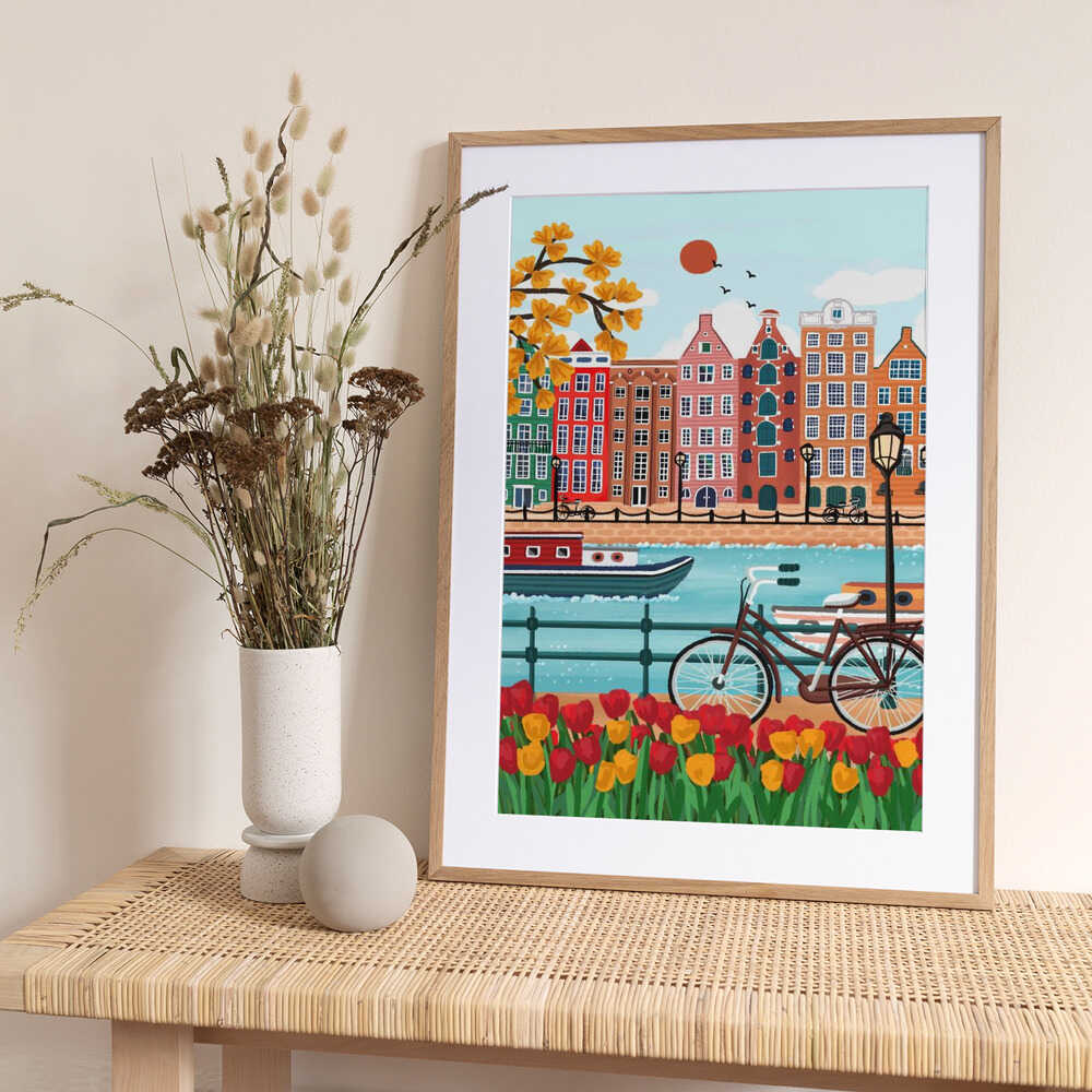 Amsterdam Canal-Side Charm - Art Print by Nidhi Kachhadiya Travel Poster