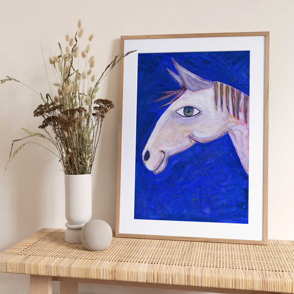 Dreaming of Horses Luminous Blue - Art Print by Sharyn Bursic