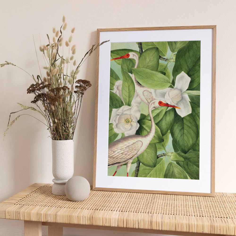 Cranes Among Blooms - Art Print by Marja van den Hurk