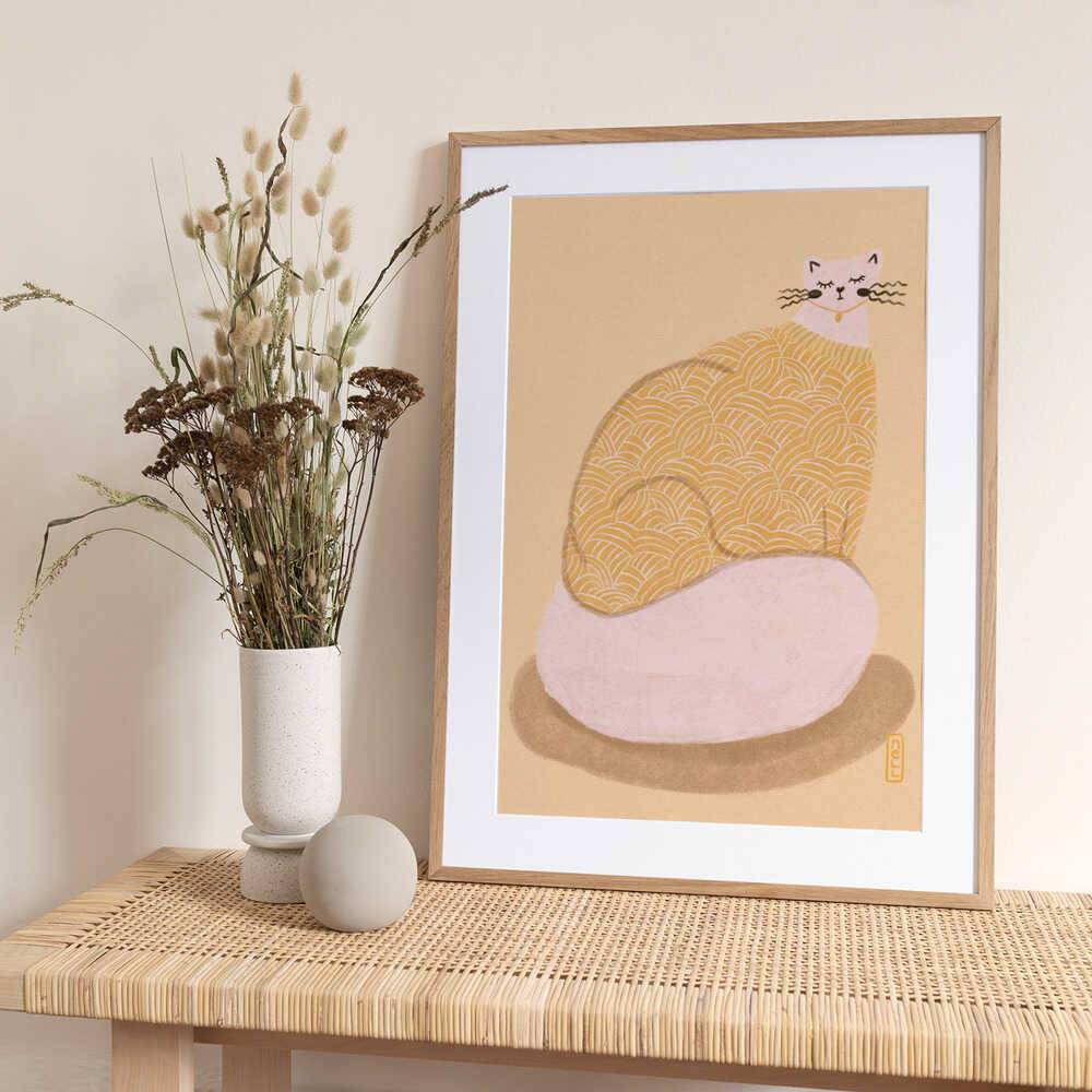 Cat in a Butter Yellow Jersey Illustration Poster - Art Print by Dirkie Nell