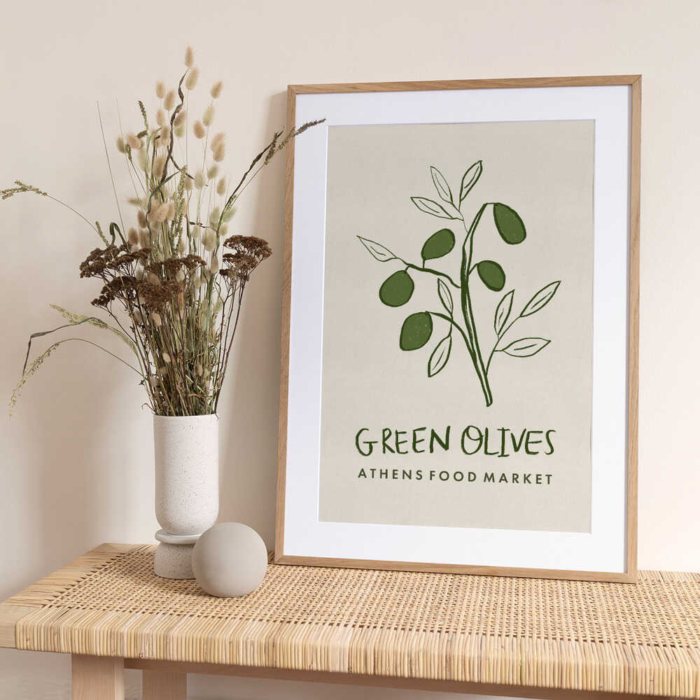 Green Olives Athens Food Market Greece Poster - Art Print by Dirkie Nell