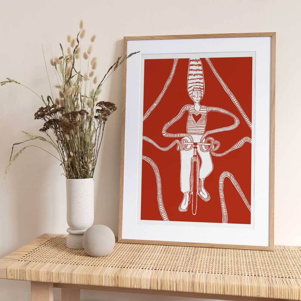 biking in red - Art Print by Mela Patterns
