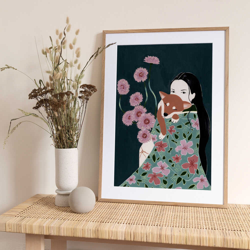 Girl with her dog - Art Print by Julie Lesouef