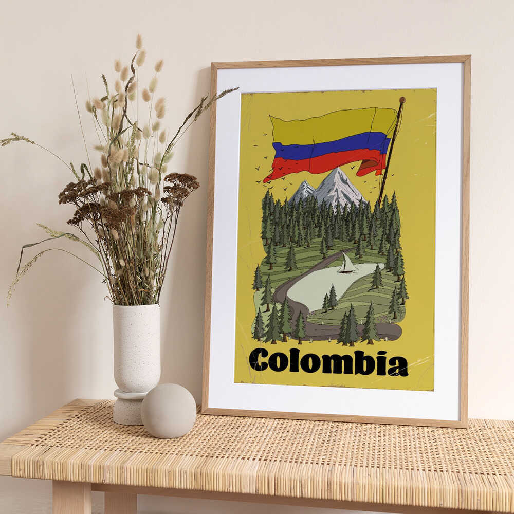 Colombia Vintage Travel Poster - Art Print by Nicholas