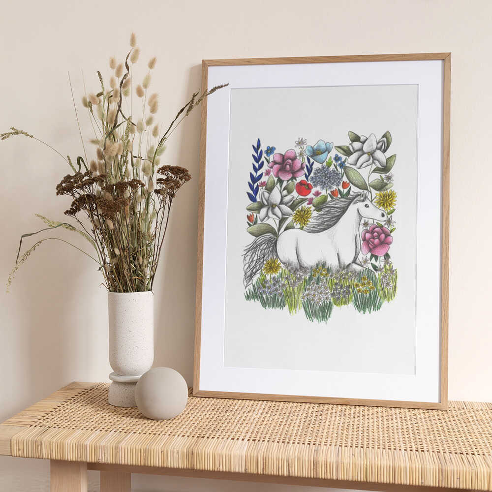 Horse in the midst pf Flowers - Art Print by Cecilia Battaini