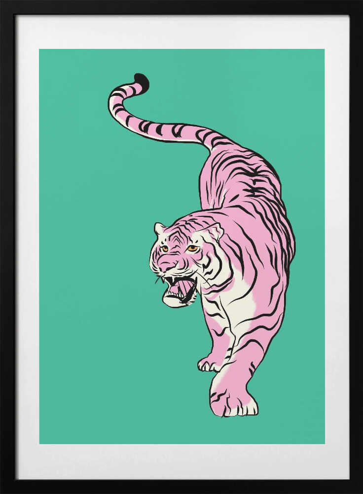 Tiger In Light Pink and Green - Art Print by Little Dean