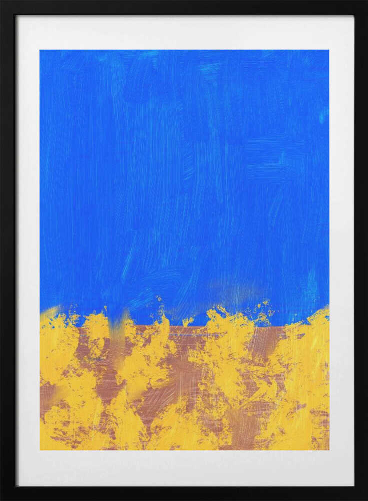 Blue And Yellow Brushstrokes - Art Print by Little Dean