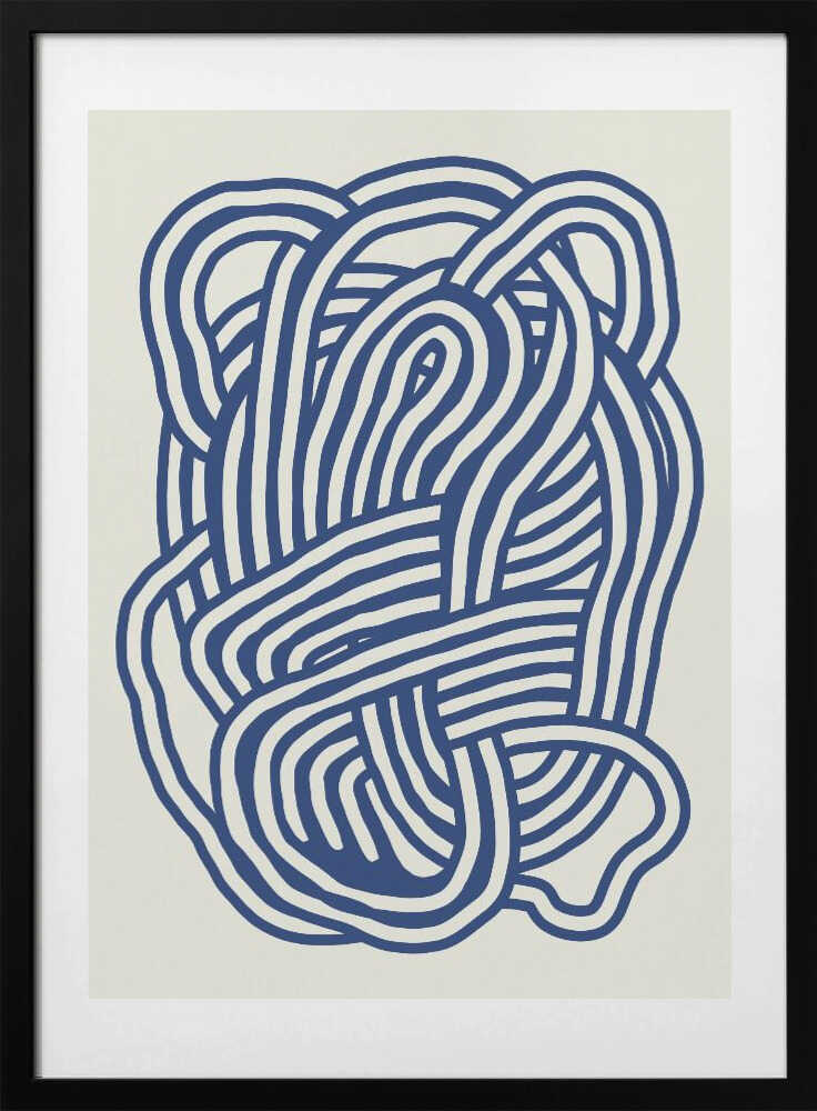 Line art organic shape in blue 03 - Art Print by Little Dean