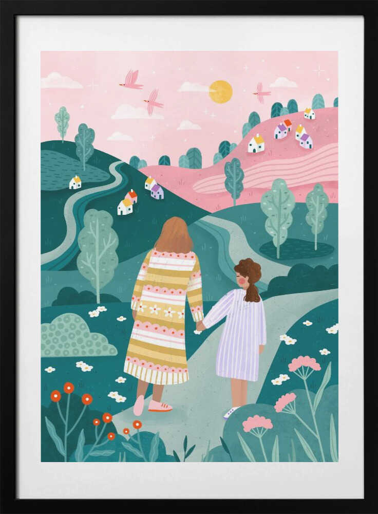 Dreamy Mother Daughter Walk - Art Print by Bea Müller
