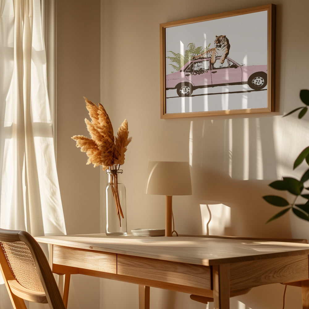 Tiger On Car - Art Print by Florent Bodart