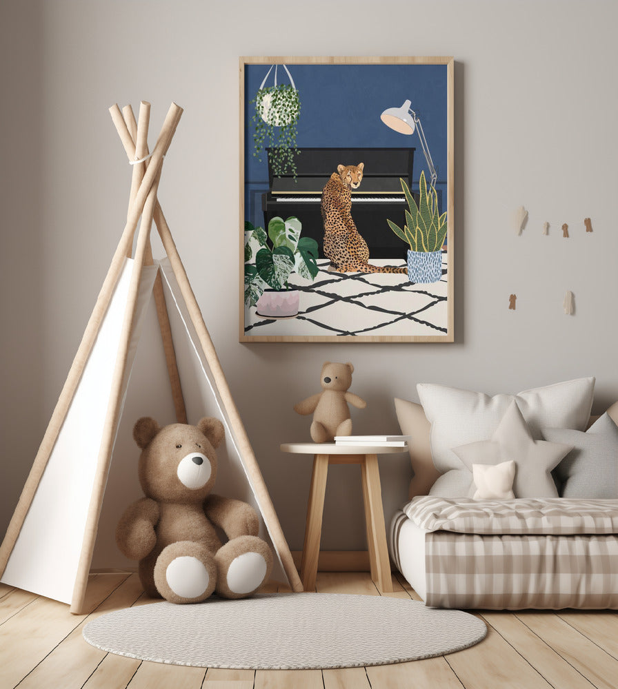 Cheetah playing piano - Art Print by Sarah Manovski