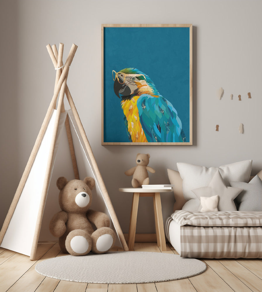 Vibrant macaw wearing glasses - Art Print by Sarah Manovski