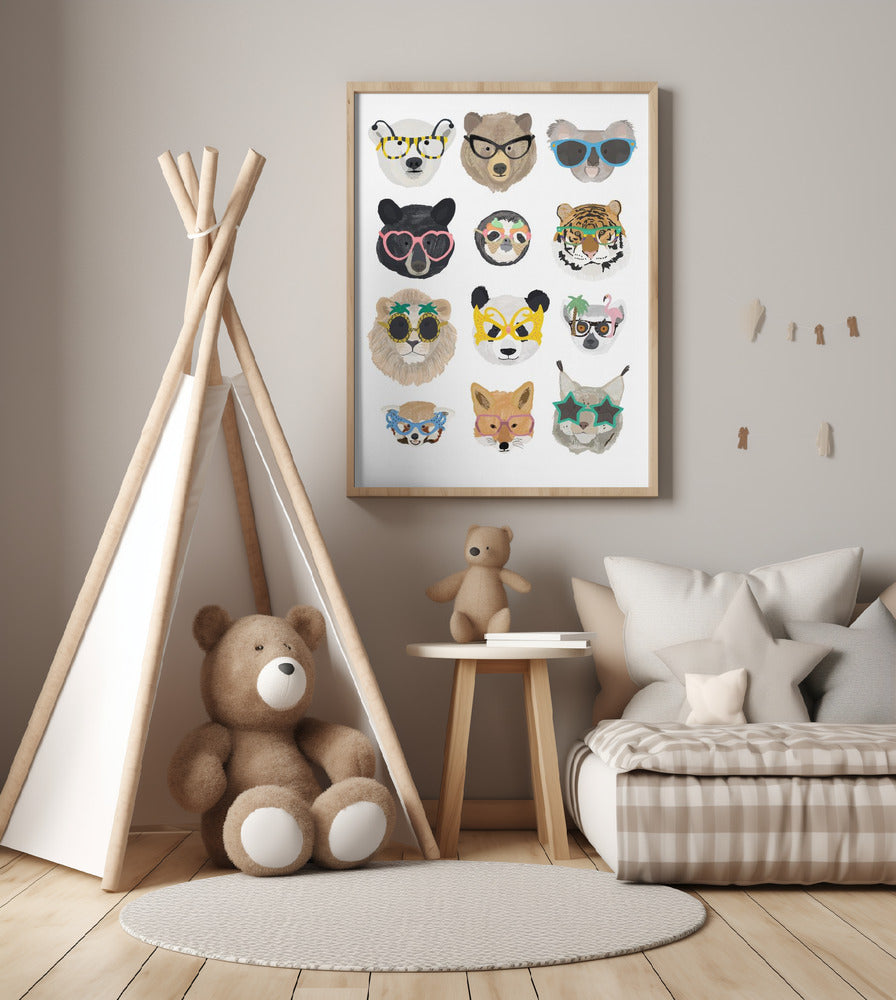 Big Cats in glasses print - Art Print by Hanna Melin